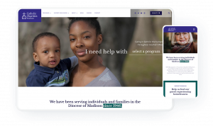 catholic charities website on tablet and phone